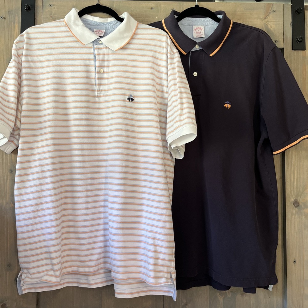 Lot of 2 Brooks Brothers Men's XL Navy Blue Orange Cotton Performance Polo